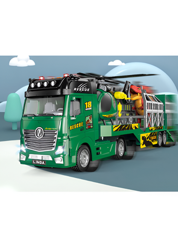 Rescue Truck Animal Toy with Helicopter, Animal Cage & Dinosaur | Big Size Play Set Toy LMI15778.