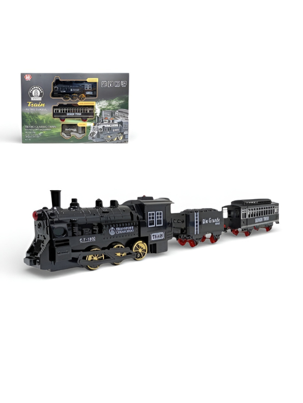 Retro Classic Steam Train Set - Battery Operated Locomotive, Coal Car & Passenger Coach NX15103.