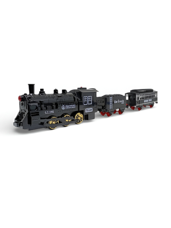 Retro Classic Steam Train Set - Battery Operated Locomotive, Coal Car & Passenger Coach NX15103.