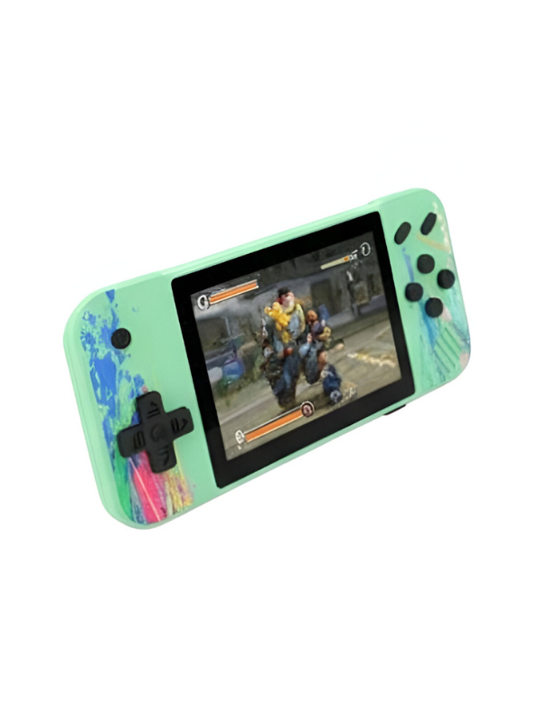 Retro Handheld Game Console – 3.5-Inch Portable Player with Classic Games, Splash Art Design, Rechargeable Green LMI13030.