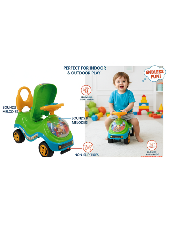 Ride-On Toy with Interactive Melodies – Green Toddler Walker with Non-Slip Tires, Safe & Durable Design LMI14101.