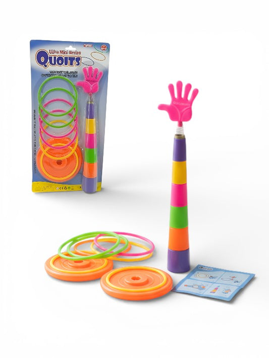 Ultra Mini Quoits Ring Toss Game for Kids - Portable Tabletop Hoop Toss Set with Spring-Action Hand Target & 5 Colorful Rings - Indoor/Outdoor Fun Travel Toy for Children & Toddlers LMI10741
