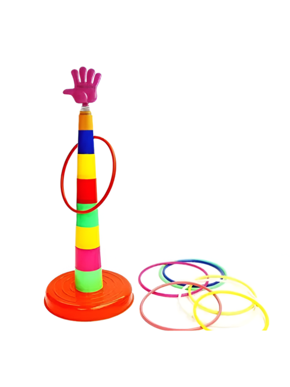 Ring Toss & Quoits Game Set – Rainbow Stacking Tower with Flexible Spring Hand & Multi-Color Rings LMI5104