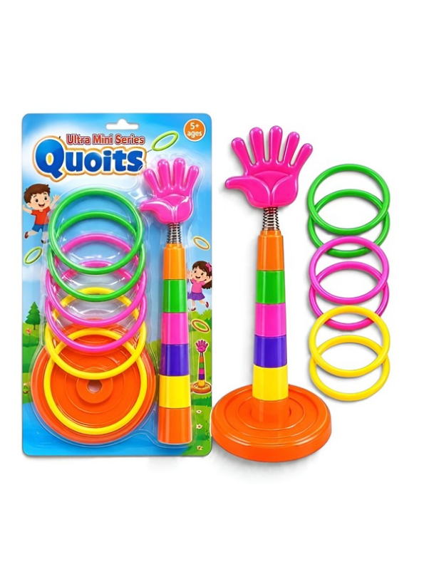 Ring Toss & Quoits Game Set – Rainbow Stacking Tower with Flexible Spring Hand & Multi-Color Rings LMI5104