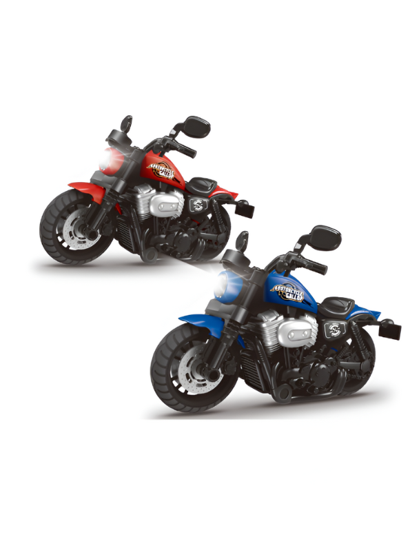 RoadRider - Diecast Motorcycle Toy with Pull Back Action, Lights & Sound Scale 1:10 Blue - LMI15135.