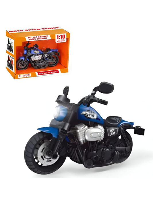 RoadRider - Diecast Motorcycle Toy with Pull Back Action, Lights & Sound Scale 1:10 Blue - LMI15135.