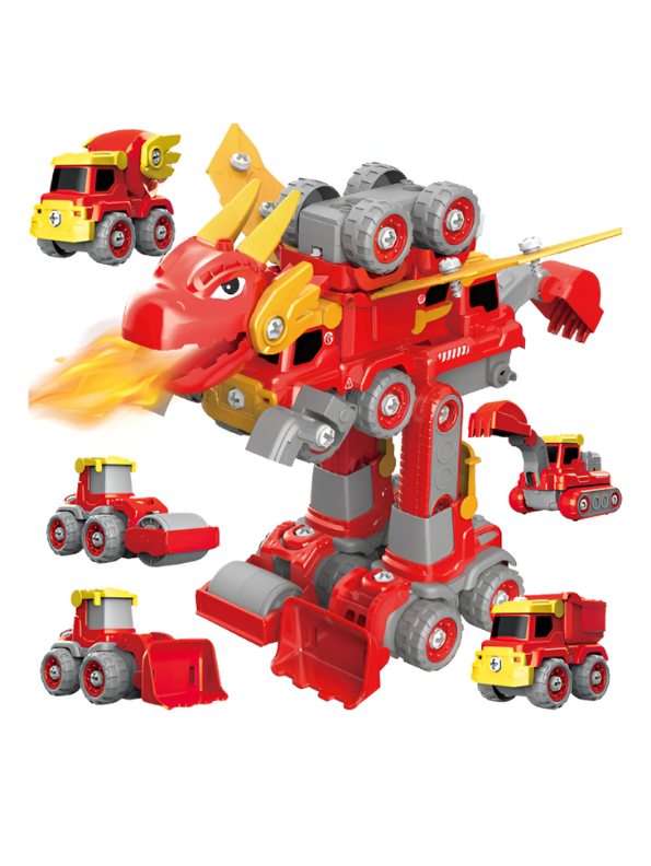 RoboDino – 5-in-1 Kids Disassembly Dinosaur Car Toy with Lights Music DIY Engineering Car Building Blocks Lego Educational Toy Set