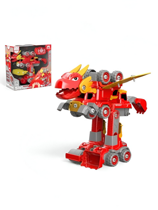 RoboDino – 5-in-1 Kids Disassembly Dinosaur Car Toy with Lights & Music | DIY Engineering Car Building Blocks Lego Educational Toy Set LMI-LM909-A.