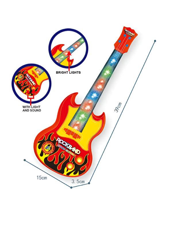 Rock Band Guitar Toy with Flashing LED Lights & Realistic Sound Effects LMI12845.