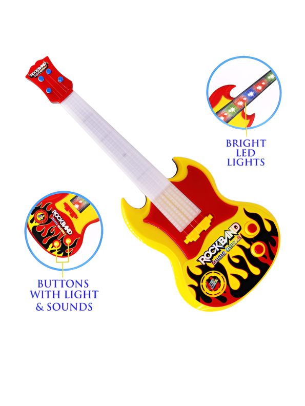 Rock Band Guitar Toy with Flashing LED Lights & Realistic Sound Effects LMI12845.