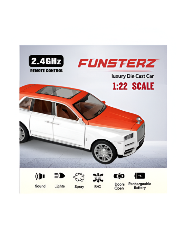 Orange - Rolls Royce Cullinan Remote Control Diecast Car with Spray, Light & Sound – Luxury RC Toy Model TV5801.