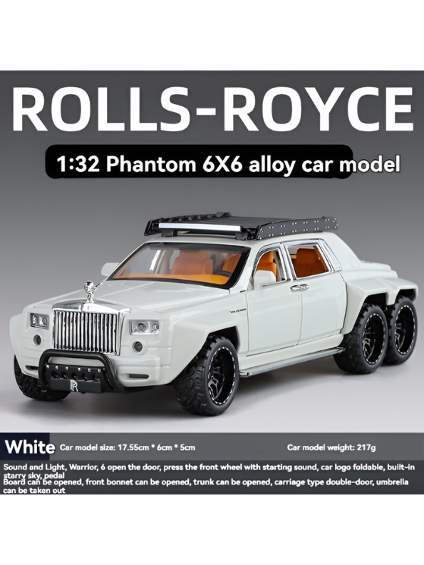 Rolls Royce Phantom 6x6 Alloy Diecast Metal Car Model 1:32 Scale | White Collectible Luxury Car for Kids & Collectors TV5974