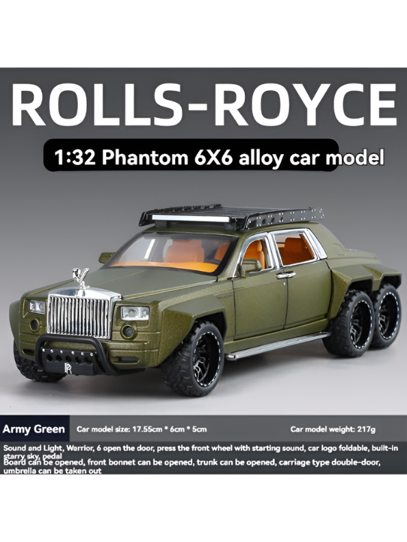 Rolls Royce Phantom 6x6 Alloy Diecast Metal Car Model 1:32 Scale | Green Collectible Luxury Car for Kids & Collectors TV5974