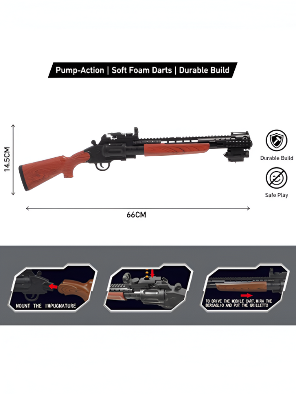 Royal Large Pump-Action Toy Shotgun for Kids – Foam Dart Blaster Rifle with Manual Loading, Realistic Wood-Texture Design, Role-Play Shooting Toy LMI13759.