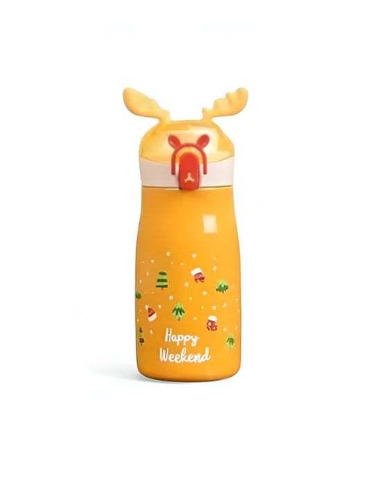 Yellow - Rudolph – Christmas Theme Kids Water Bottle 300ml | Cute Reindeer Design on Top | Leakproof & BPA-Free NOV3551.