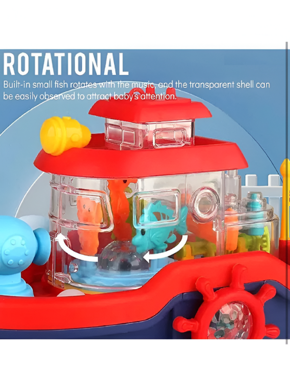 Musical Water Spray Ship Bath Toy for Toddlers with 3D Lights, Moving Gears & Automatic Water Cannon – Kids Bathtub & Pool Toy LMI15766