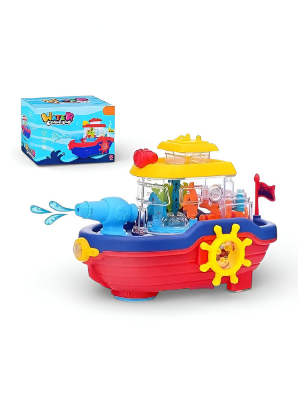 Musical Water Spray Ship Bath Toy for Toddlers with 3D Lights, Moving Gears & Automatic Water Cannon – Kids Bathtub & Pool Toy LMI15766