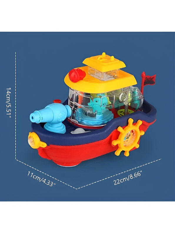 Musical Water Spray Ship Bath Toy for Toddlers with 3D Lights, Moving Gears & Automatic Water Cannon – Kids Bathtub & Pool Toy LMI15766