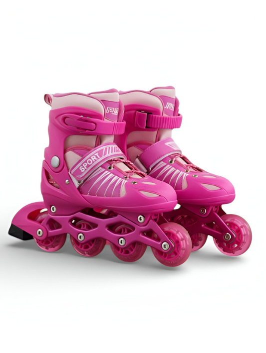 Pink - Pro-Grade Adjustable Inline Roller Skates with Flashing LED Light-Up Wheels - Unisex Design LMI10785