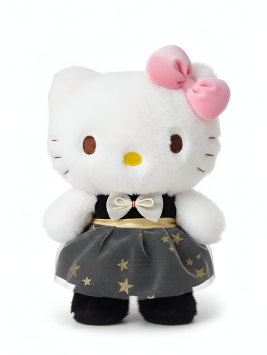 Hello Kitty Plush 23-cm Soft Toy  – Starry Night Black & Gold Tulle Dress, Pink Bow Collector Edition