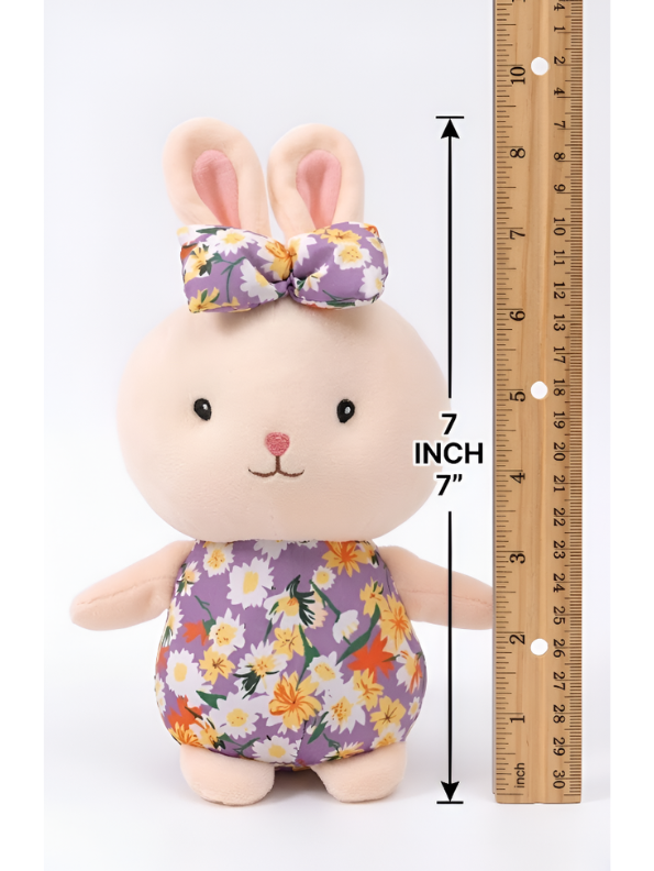Bunny Soft Toy with Floral Print Romper and Bow – 7-Inch Cute Plush Adorable Stuffed Rabbit Toy for Kids ST11129