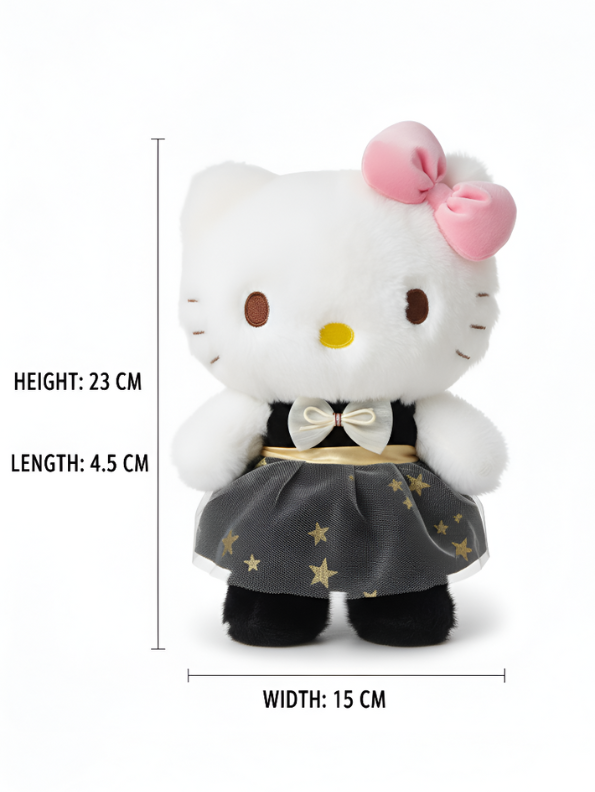Hello Kitty Plush 23-cm Soft Toy  – Starry Night Black & Gold Tulle Dress, Pink Bow Collector Edition