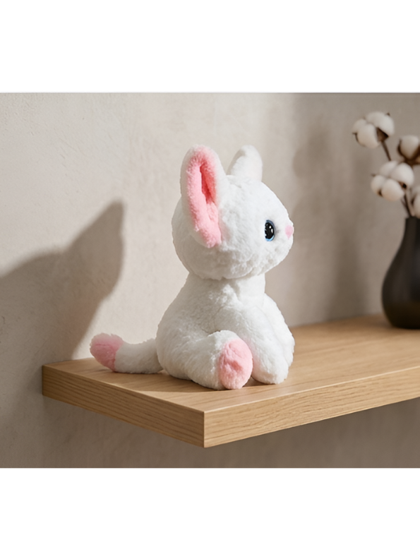 Cute White Kitty Plush Toy – 8-Inch Soft Stuffed Cat Animal with Large Blue Eyes and Pink Accents, Perfect Gift for Kids and Toddlers ST16507