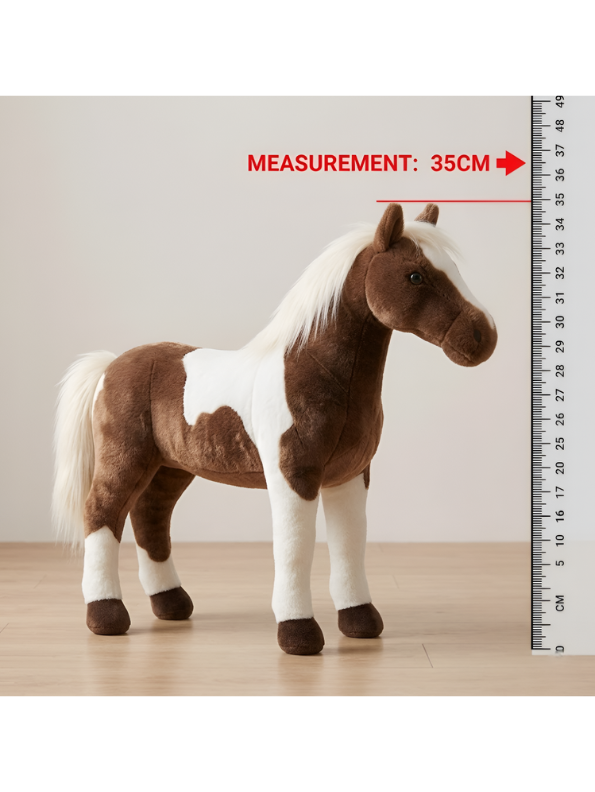 Brown and White Standing Horse Plush Toy – 35 cm Realistic Stuffed Pony Animal for Kids ST14977