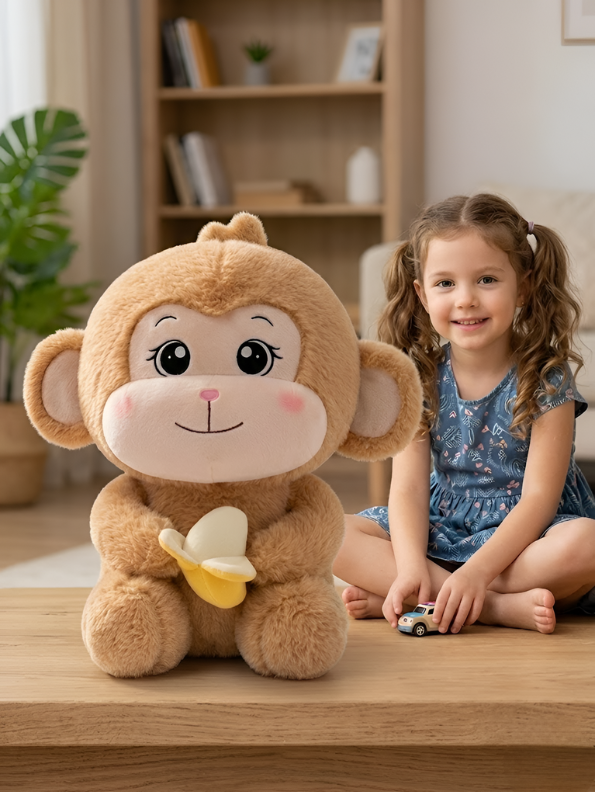 Monkey Plush Toy with Banana – 45cm Sitting Ultra-Soft Stuffed Animal for Kids, Cute Light Brown Nursery Décor, ST14463
