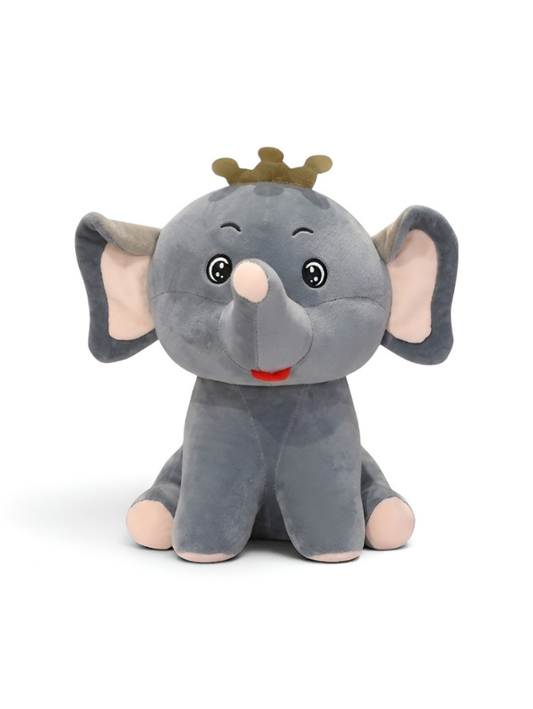 Crown Elephant Plush Toy - Soft Grey Elephant Stuffed Animal with Golden Crown, Big Ears, and Upturned Trunk, Kawaii Plushie Doll for Kids ST11471