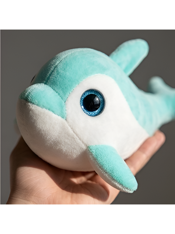 Dolphin Plush Toy - 7-Inch Cute Coral Blue Soft Stuffed Animal Marine Life Teddy Bear with Big Blue Glitter Eyes for Kids and Toddlers ST14658