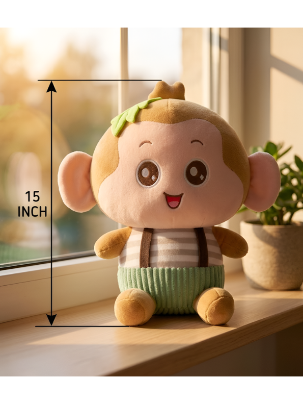 Monkey Toy – 15-Inch Plush Soft Stuffed Animal with Striped Shirt & Green Corduroy Overalls – Ideal Gift for Kids ST14495
