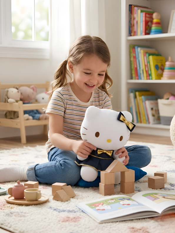 Hello Kitty 40cm Limited Edition Collector’s Plush Doll – Navy Blue Dress with Metallic Gold Bow, Premium Soft Toy for Kids & Collectors ST16372