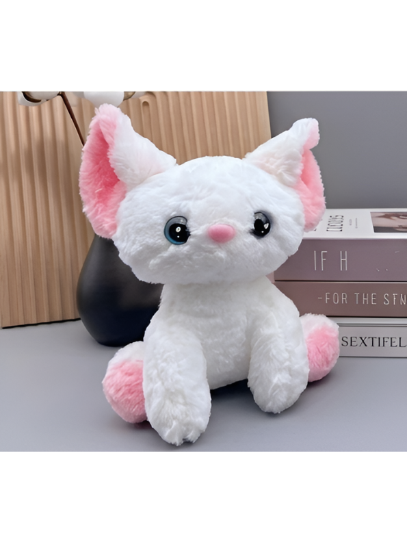Cute White Kitty Plush Toy – 8-Inch Soft Stuffed Cat Animal with Large Blue Eyes and Pink Accents, Perfect Gift for Kids and Toddlers ST16507