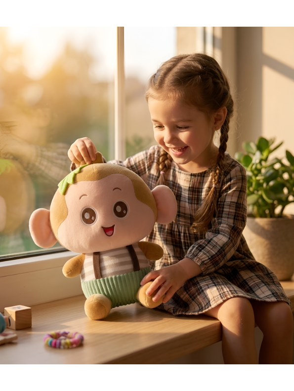 Monkey Toy – 15-Inch Plush Soft Stuffed Animal with Striped Shirt & Green Corduroy Overalls – Ideal Gift for Kids ST14495