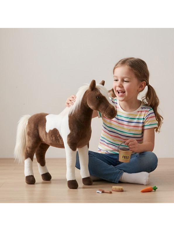 Horse Plush Toy – 55cm Realistic Paint Brown & White Spotted Pony Soft Stuffed Animal for Kids & Gifts ST14979