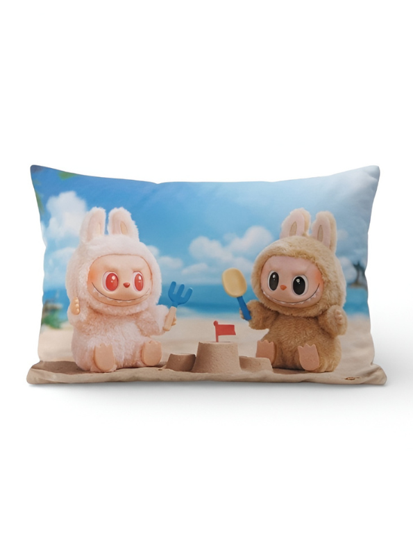 Labubu Style Monster Bunny Beach Throw Pillow Case – Kawaii Decorative Cushion for Home, Bedroom & Living Room ST11441