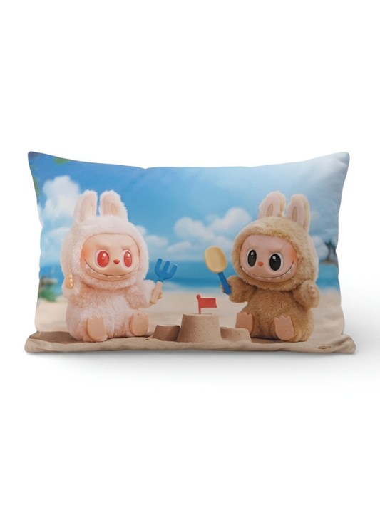 Labubu Style Monster Bunny Beach Throw Pillow Case – Kawaii Decorative Cushion for Home, Bedroom & Living Room ST11441
