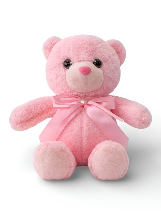Pink Teddy Bear Plush 8-Inch – Soft Stuffed Animal with Lavender Ribbon & Heart Charm | Cute Birthday Gift for Kids, Toddlers & Girls ST11106