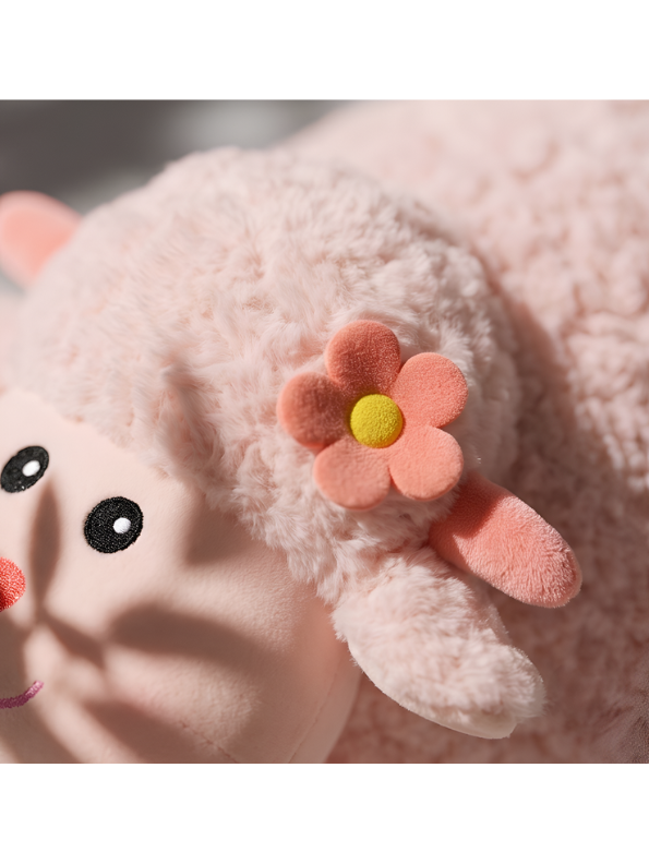 Sheep Plush Toy – 10-Inch Cute Pink Fluffy Lamb Soft Stuffed Animal with Flower Accent, Kawaii Lamb Pillow Plushie Gift for Kids and Toddlers ST11470