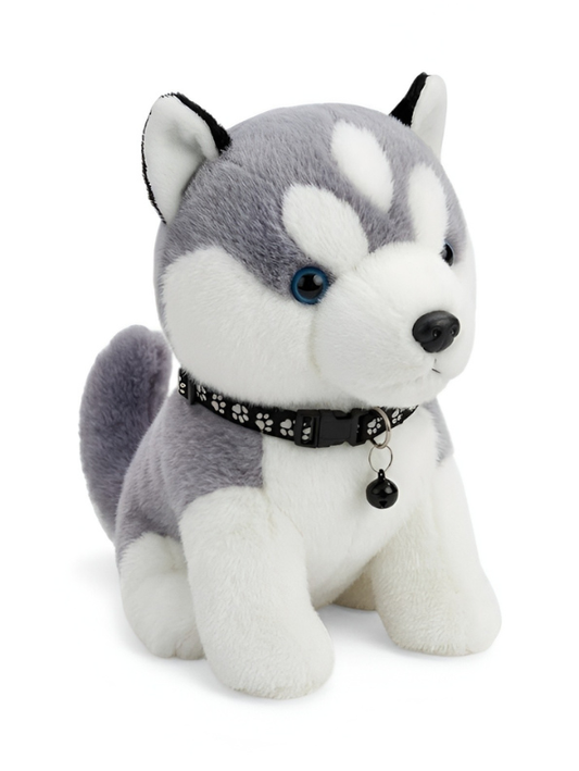 Cute Husky Puppy Plush Toy – 8-Inch Grey and White Soft Stuffed Dog with Collar & Bell for Kids – Plush Animal ST14654