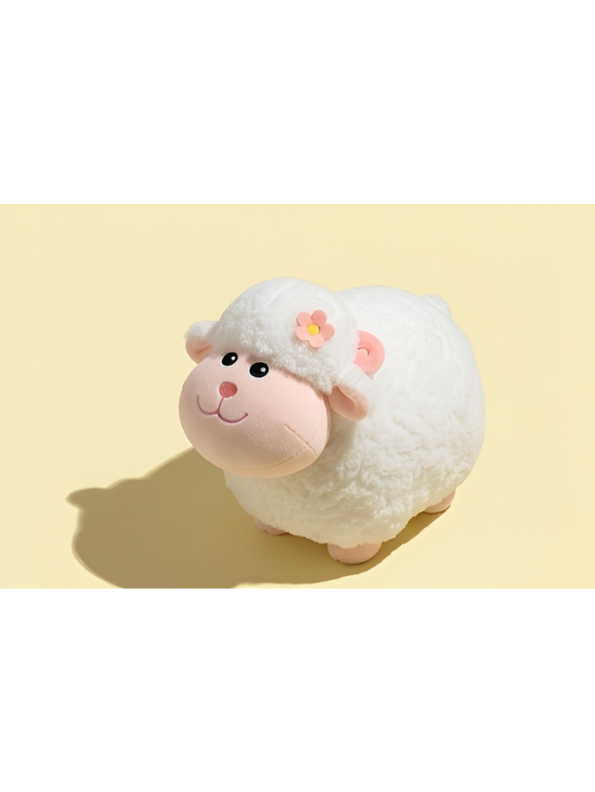 Sheep Plush Toy – 10-Inch Cute White Fluffy Lamb Soft Stuffed Animal with Flower Accent, Kawaii Lamb Pillow Plushie Gift for Kids and Toddlers ST11470
