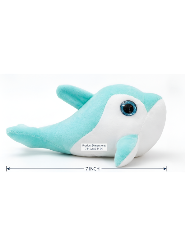 Dolphin Plush Toy - 7-Inch Cute Coral Blue Soft Stuffed Animal Marine Life Teddy Bear with Big Blue Glitter Eyes for Kids and Toddlers ST14658