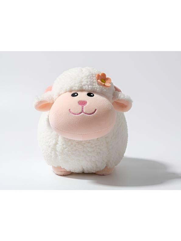 Sheep Plush Toy – 10-Inch Cute White Fluffy Lamb Soft Stuffed Animal with Flower Accent, Kawaii Lamb Pillow Plushie Gift for Kids and Toddlers ST11470