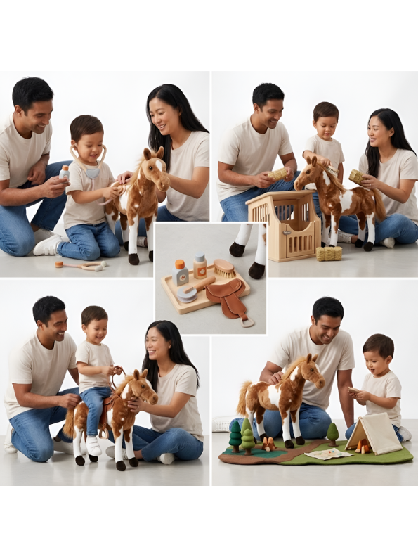 Horse Plush Toy – Premium 45cm Realistic Standing Soft Stuffed Pony with White Patches, High-Quality Lifelike Animal Gift for Kids & Collectors ST14978