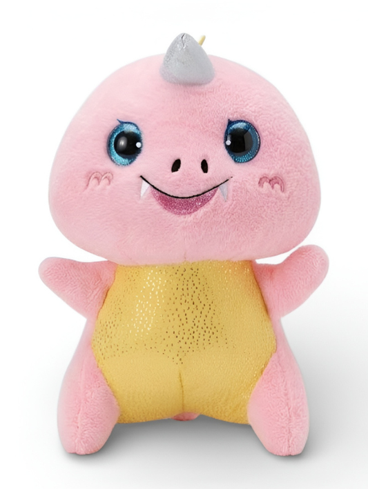 Dragon Plush Toy 7 Inch – Pink Soft Stuffed Animal with Sparkly Unicorn Horn & Glitter Eyes, Cute Dinosaur Cuddle Buddy for Kids ST11923