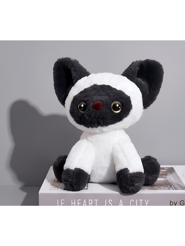 Siamese Cat Plush Toy – 8-Inch Cute Black and White Stuffed Animal Kitten with Big Glitter Eyes, Fluffy Soft Toy for Kids and Cat Lovers ST16507