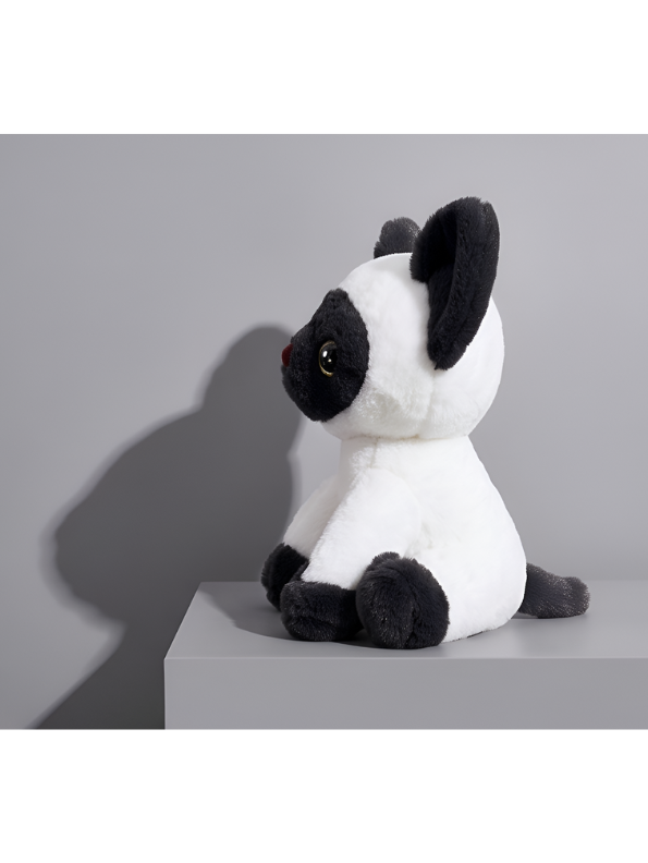 Siamese Cat Plush Toy – 8-Inch Cute Black and White Stuffed Animal Kitten with Big Glitter Eyes, Fluffy Soft Toy for Kids and Cat Lovers ST16507