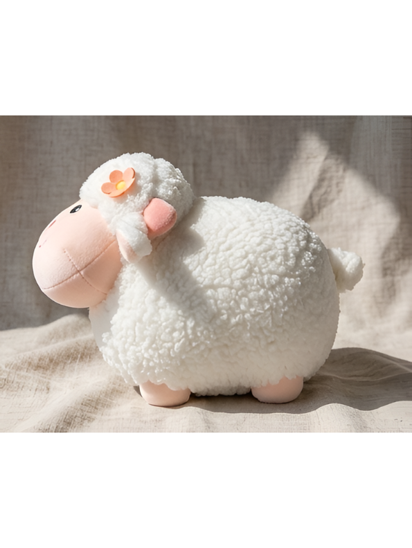 Sheep Plush Toy – 10-Inch Cute White Fluffy Lamb Soft Stuffed Animal with Flower Accent, Kawaii Lamb Pillow Plushie Gift for Kids and Toddlers ST11470