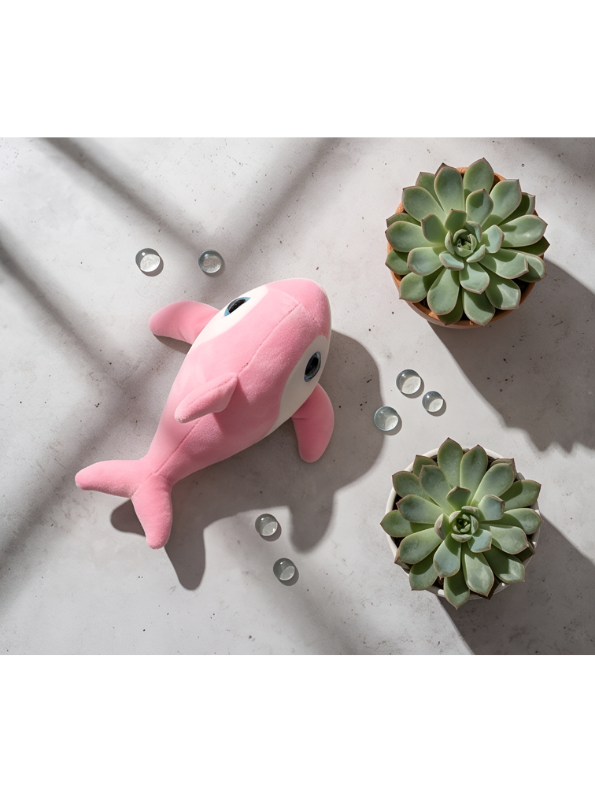 Dolphin Plush Toy - 7-Inch Cute Coral Pink Soft Stuffed Animal Marine Life Teddy Bear with Big Blue Glitter Eyes for Kids and Toddlers ST14658